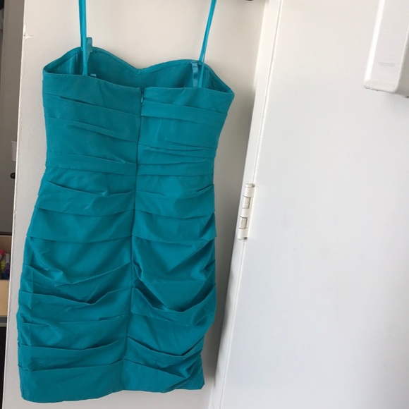 Ruched Teal Cocktail Dress w/ Sweetheart Neckline - Picture 5 of 5